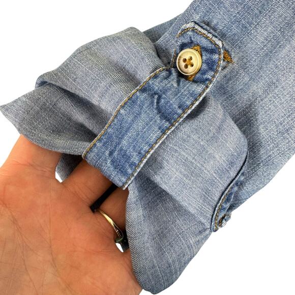 Chico's Tencel Collared Roll Tab Sleeve Lightweight Button Up Shirt Size SP - Picture 5 of 7